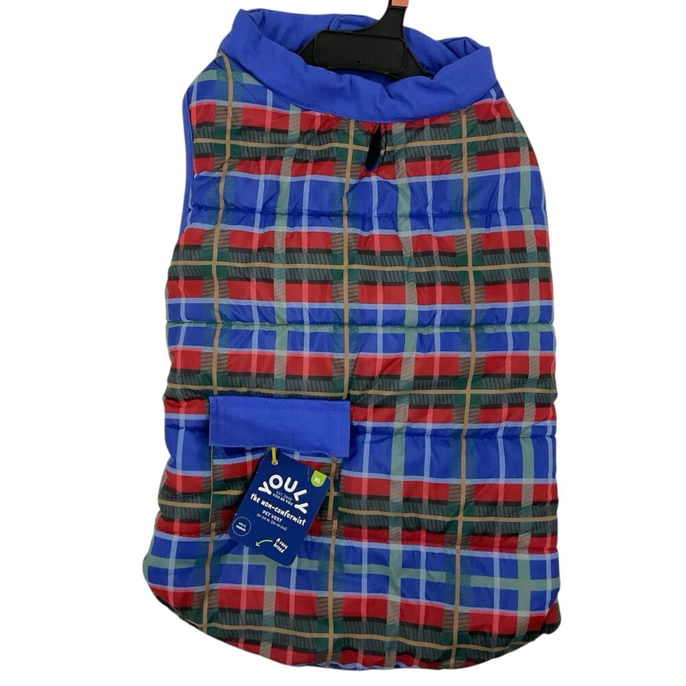 Youly Pet Puffer‎ Vest Warm Winter Multi Plaid Dog Jacket NWT